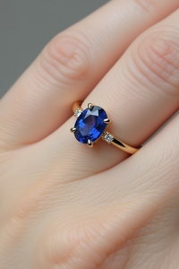 Oro Sólido Elegante 10K 14K 18K Joyería Fina Anillo Solitario Personalizado Zafiro Azul Diamante Acentos Bodas Fiestas Aniversarios - Product Image 6