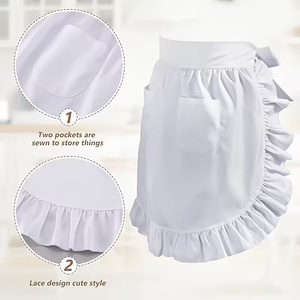 Delantal Blanco <span class=keywords><strong>de</strong></span> Una Pieza con Volantes para <span class=keywords><strong>Camarera</strong></span>, Delantales <span class=keywords><strong>de</strong></span> Cocina para <span class=keywords><strong>Mujer</strong></span>, Adecuados para Restaurantes, Cafeterías y Bares - Product Image 6