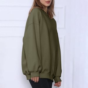 Sudadera Oversize de Mujer con Cuello Redondo, Hombros Caídos, Manga Larga, Tejido de Algodón Sólido, Transpirable, Asimétrica, para Otoño - Product Image 3