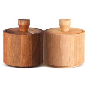 2 Pcs Modern Wooden <b>Salt</b> & <b>Pepper</b> Box <b>Set</b> with Lids | Foldable Eco-Friendly Condiment Pots for Spices Sugar & Kitchen Storage - Product Image 1