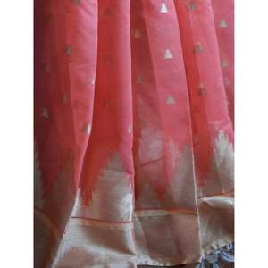 Banarasee Chanderi ผ้าฝ้าย zari Buti & ชายแดนวัด-พีช - Product Image 3