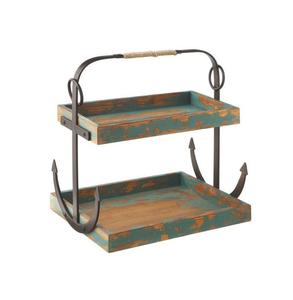 Charmant plateau de service en bois vieilli avec des tons blanchis à la chaux et une forme classique, parfait pour les cuisines de ferme ou les chambres d'hôtes - Product Image 1