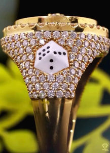 Casino Roulette Roue Glacé Anneau Moissanite Plaqué Or Dés Côté Conception Hip Hop Mens Déclaration Bling Bijoux - Product Image 4