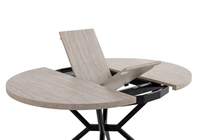 Table à manger extensible moderne ronde à ovale avec pieds en métal en forme de X - Plateau en bois à texture pierre - Table de cuisine - Gain de place - Product Image 4