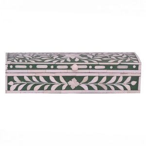 Boîte en bois rectangulaire bleue faite à la main de qualité supérieure avec incrustation d'os complexe et diamant MOP parfaite pour le stockage de bijoux et les cadeaux - Product Image 5