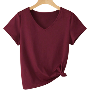 <b>Women</b> Solid <b>V</b> <b>Neck</b> Short Sleeve <b>T</b> <b>Shirt</b> Casual Summer Top Side Knot Detail Breathable Knitted Soft Lightweight Comfortable Daily - Product Image 1