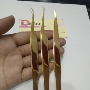 Pince à cils plaquée or brillant logo privé poignée de conception de poisson en acier inoxydable pince à épiler d'extension de cils pour cils - Product Image 1