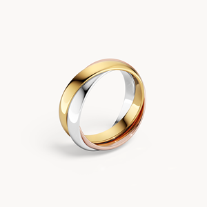 Bague de mariage géométrique VEYNOU tricolore en platine plaqué rhodium avec diamant de laboratoire en or 18 carats et accents de perles - Product Image 2