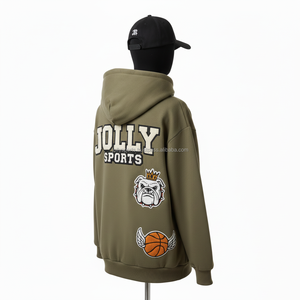 Sweat à capuche zippé en polaire 330GSM pour femme, couleur vert olive, avec patchs brodés en chenille, logo personnalisé disponible, sweat à capuche basique zippé - Product Image 5