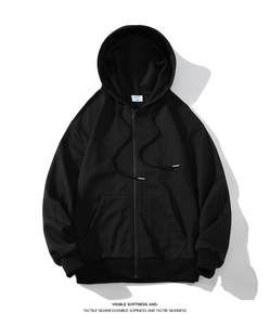 Sudaderas con capucha con cremallera de poliéster y algodón liso en blanco con hombros caídos de diseñador Premium con logotipo impreso personalizado para hombre - Product Image 3