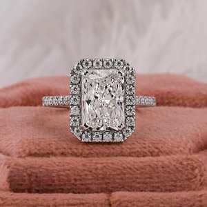 Radiant Cut Eco-Friendly Lab Grown Diamond Accent <b>Ring</b> 4 Claw Prong <b>Set</b> CVD Wedding <b>Ring</b> for Her Trendy Halo <b>Ring</b> - Product Image 1