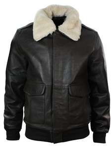 <b>Mens</b> Aviator Flying A2 Leather <b>Jacket</b> Removable Shearling <b>Fur</b> Collar Bomber Flight Pilot Vintage Fashion Genuine Leather <b>Jacket</b> - Product Image 2