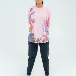 Cou à manches courtes T-shirt femmes 100% coton respirant solide T-shirt femmes casual nouvelles femmes imprimé T-shirt - Product Image 6