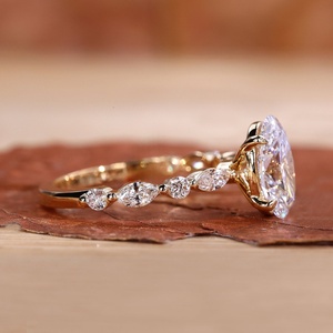 Bague de fiançailles en diamant taille ovale 1 2 CT, pierres latérales marquise alternatives, sertissage à griffes, demi-alliance éternelle, argent sterling - Product Image 2