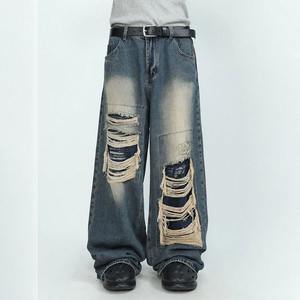 Moda Casual hombres jeans pantalones de alta calidad lavados rectos holgados Jeans Estilo Vintage Street Denim Ripped Loose fit jeans - Product Image 6