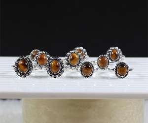 Anillo de ojo de tigre natural para mujer, anillo de declaración para niñas, suministro de joyería de boda, anillos de cabujón de ojo de tigre, lote plateado - Product Image 2