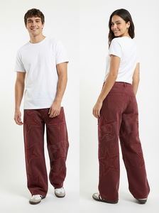 High Stretch Causal Vintage Washed Star Patch Wide Leg Denim Pants Streetwear Casual Fashion Loose Fit Denim Jeans <b>Trousers</b> - Product Image 4