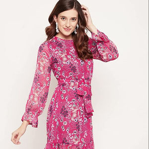 Génial concepteur à la recherche parfait Style occidental nouvelle mode femmes robe d'été imprimé fleuri taille haute dames Floral Maxi robe - Product Image 1