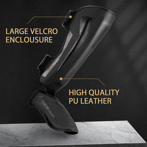 Customizable MMA Training Gear <b>Black</b> Synthetic Leather EVA <b>Foam</b> Nylon PU Material Shin Guard Comprehensive Protection Hook Loop - Product Image 4