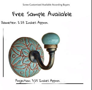 Hot Selling Antique Turquoise Ceramic Etched Tile Wall <b>Coat</b> Hooks & Keychain <b>Hanger</b> Brass High Demand Product Category - Product Image 3