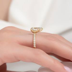 Anillo de compromiso de diamantes de corte Pera de 6x8mm | Pave Band 18K chapado en oro plata esterlina minimalista lágrima solitario | boda - Product Image 6