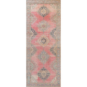 Tapis en laine noués à la main vintage rose et violet Pae-809, motifs rectangulaires médaillon pour couloir, pour salon d'adolescents par Jaipur Rugs US - Product Image 1