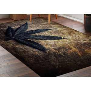 Tapis imprimé feuille de cannabis vintage grunge pour la décoration de bureau, tapis fin non tissé - Product Image 1