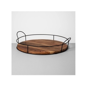 Bandeja para servir comida de madera brillante con borde lateral decorativo de 4, lo mejor para servir bebidas, decoración interior, diseño de utensilios de cocina, bandeja para servir - Product Image 4