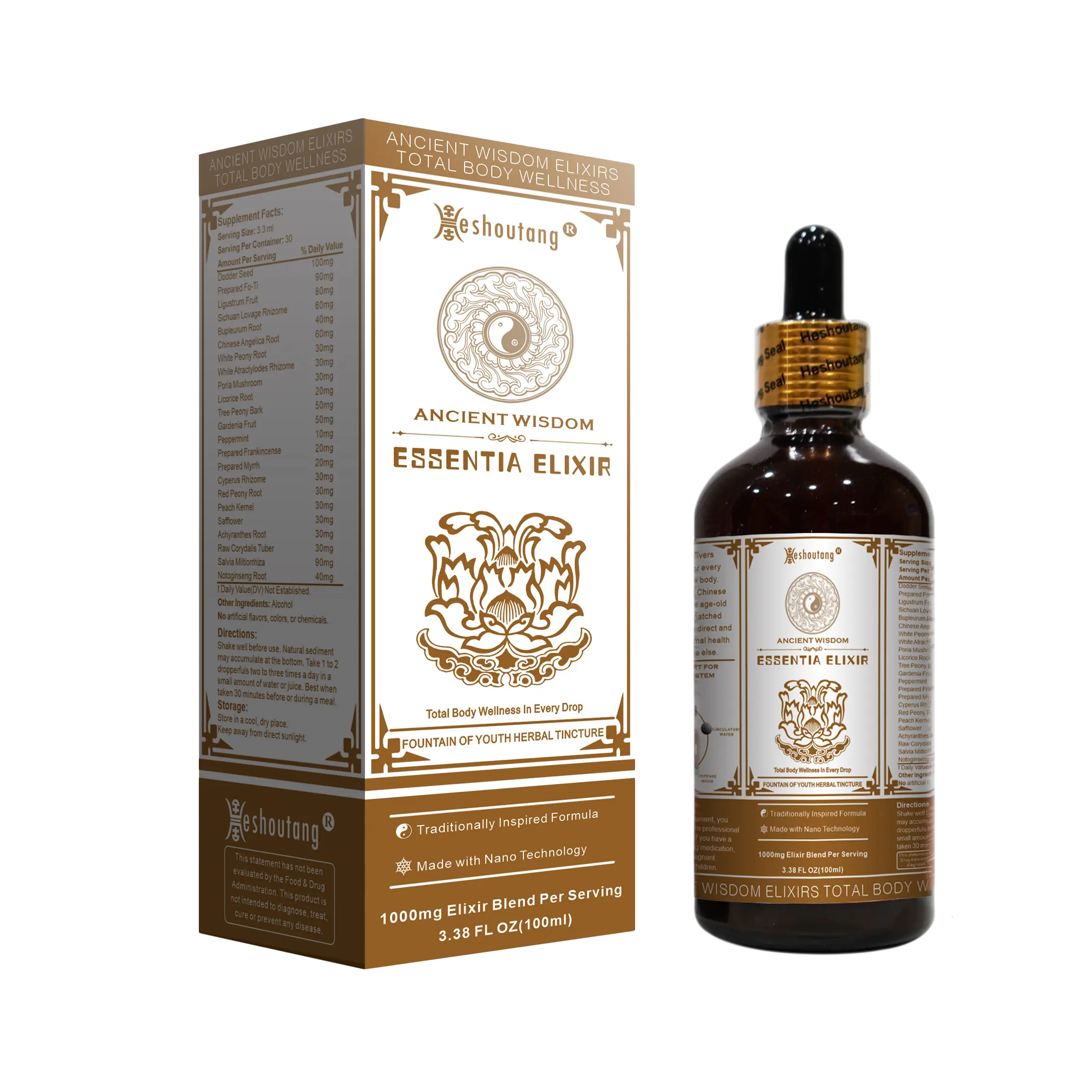 Ancient Wisdom ESSENTIA Elixir pour la faiblesse et les douleurs diverses | 24 herbes en un | 1000mg par portion | Teinture de 100ml