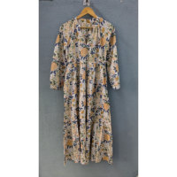 Robe midi décontractée bohème pour femme en coton tissé écologique lavable, imprimée à la main avec motifs floraux, bretelles spaghetti, à porter des deux côtés