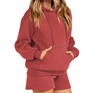 Ensemble court de sweats à capuche pour femmes de qualité supérieure, prix de gros, nouveau design, couleur unie - Product Image 1