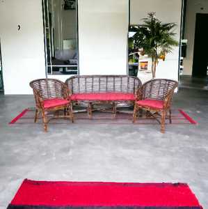 Handicraft Cane Beautifully Designed Pink Cushioned 3 <strong>Sitter</strong> + 2 No Single Chair Cane Sofa Set for Home Living Room Resort Sofa