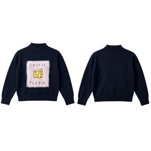 Pull en tricot pour <span class=keywords><strong>femme</strong></span> tendance avec motif personnalisé, imprimé dessin animé « Cheese Please », doux et chaud, bleu marine - Product Image 3