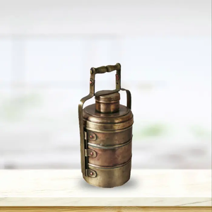 High Quality 2-Tier Copper Tiffin Lunch <b>Box</b> with <b>Marvelous</b> Design Round Shape Picnic Tiffin <b>Box</b> with Handle-Wholesale - Product Image 6
