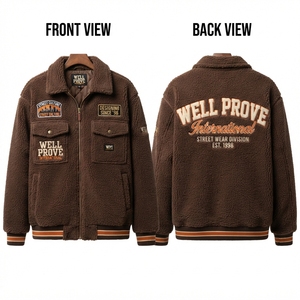 Premium 450 GSM 100% Wool Breathable Sherpa <b>Jacket</b> for <b>Black</b> Contrast Panel Custom Logo Autumn <b>Fleece</b> Outerwear <b>Men's</b> - Product Image 2