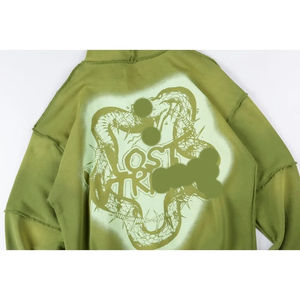 มีฮู้ดสำหรับผู้ชายพิมพ์ลายโลโก้ติดเพชรสีเขียวจางมีซิป - Product Image 2