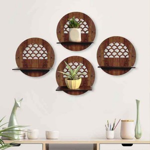 Juego de estantes de madera para colgar en la pared Estante de almacenamiento de montaje en pared de madera tallada para sostener macetas Hermoso arte de pared-¡Compre ahora! - Product Image 4