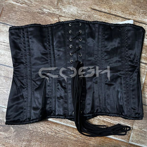 Premium Quality Underbust Double Steel Boned Black Satin Waspie Corset Supplier - Product Image 6