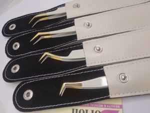 Pince à cils en acier inoxydable, semi-incurvée avec volume, pour extension de cils, avec pointes dorées - Product Image 6