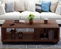 Table basse en bois massif avec roulettes et étagère pour rangement Design traditionnel pour salon