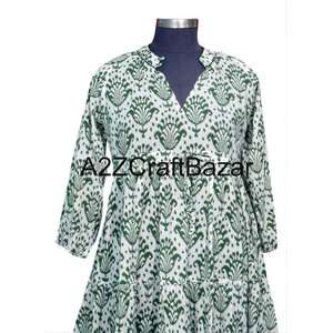 Women's 100% Cotton V-Neck Boho Himanshi <b>Dress</b> Digital Printed Floral Pattern Casual Daily Breathable Maxi Length Natural <b>Loose</b> - Product Image 2