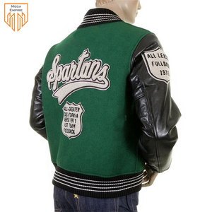 Chaqueta Varsity personalizada para hombre con parches bordados de chenilla, collage de béisbol, cuello vuelto, chaquetas con letras de cuero y lana - Product Image 5