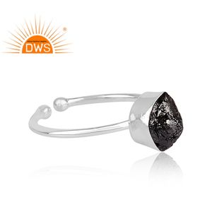 Handmade Design Fine Sterling <b>Silver</b> Black Diamond <b>Set</b> Adjustable Ring Jewelry Manufacturer - Product Image 3