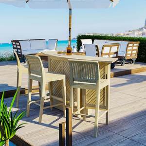 Ensemble de bar extensible en teck massif de qualité supérieure pour usage commercial, étagères de rangement, supports à vin, 3 chaises de bar, cuisine d'hôtel, eau - Product Image 3