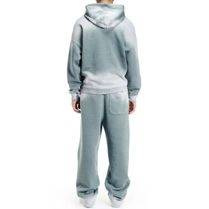 Drop Shoulder Winter 100% Cotton Plain Dyed Lightweight Hoodie <b>Trouser</b> Embroidery Applique <b>Flared</b> Custom Sweat Suit - Product Image 2