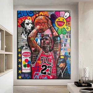 Graffiti Figure Kobe poster Wall Pop Art con immagini di fiori di sole e stampe pittura a olio su tela per la decorazione del soggiorno di casa