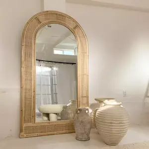 Espejo de pared de bambú de diseño moderno, forma ovalada, color Natural, para maquillaje, interior, hogar y hoteles - Product Image 2