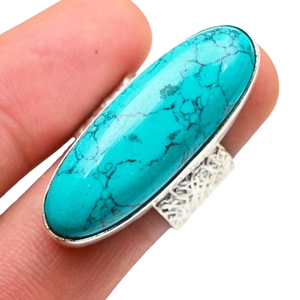 Classical Women's Bezel Setting Turquoise Gemstone 925 Sterling <b>Silver</b> Rhodium Boho Style <b>Wedding</b> Ring for Party Handmade Gift - Product Image 1