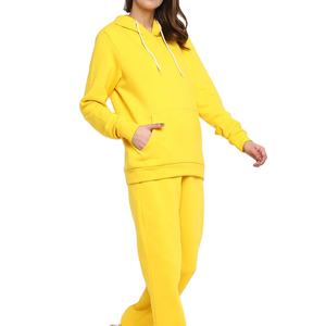 Survêtement long oversize en molleton 100% coton pour femme, vierge, personnalisable avec logo, jaune, vente en gros, MADE BY HI 2026 - Product Image 1