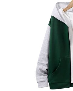 Sudadera con Capucha y Cremallera en Color Verde, Gris y Blanco con Bolsillos Delanteros, Ropa Casual de Calle Unisex, Chaqueta de Moda Suave, Cómoda y Cálida - Product Image 2